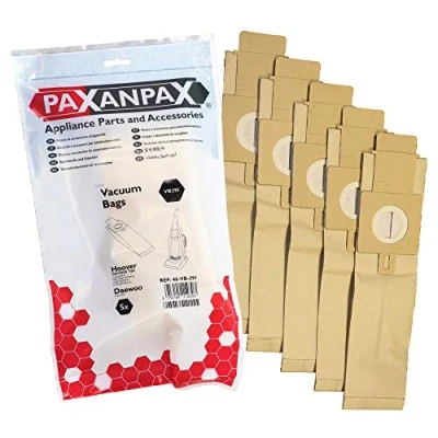 Image of Paxanpax 09173717, VB291 Compatible Paper Bags for Hoover H20/H20A&#039; Purepower, U3100, U3200, U3300, U3400, U3500, PU2100, DM4483 Daewoo Upright Series (Pack of 5), Brown