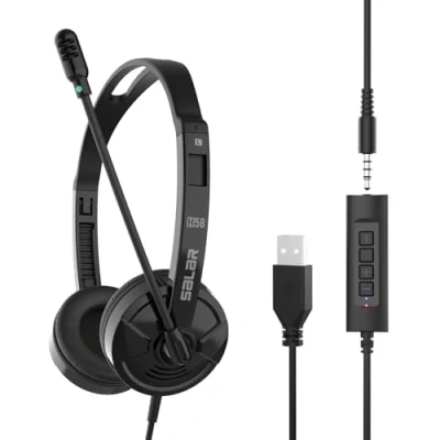 Image of STFMHEZ 3.5mm USB Headset with Microphone Noise Cancelling &amp; Audio Controls, Wired Stereo USB/3.5mm Computer Business Laptop Headphone Phone Headsets Earphone for Skype, Call Center, Office