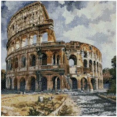 Image of Rome&#039;s Colosseum counted cross stitch kit,14 count,150x150 stitch,26x26cm, cotton scenery kit