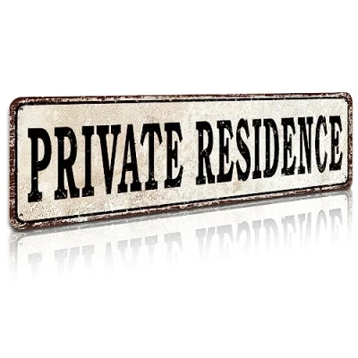 Image of Metal Signs Private Residence Aluminum Plaque Rustic Tin Sign Retro Wall Decor 4x16 inch