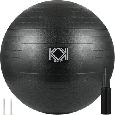 Image of KK Exercise Ball Anti Burst Gym Ball, Fitness For Yoga, Pilates Training, Swiss With Hand Pump (Black: 55CM)