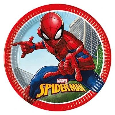 Image of Procos 93863 Spiderman Crime Fighter Plates, 23 cm, Pack of 8, FSC, Disposable Paper Birthday, Theme Party