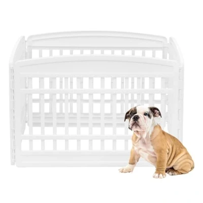 Image of Iris Ohyama Dog Pen, H60cm, 4 Panels, White, Cage, Plastic, Puppy Enclosure, for Rabbit Runs, Indoors, Outdoors, Playpen Dogs, Cats, Rodents, Pets, Fence, Kennel, CI 604E Panel