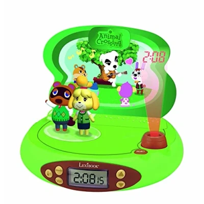 Image of Lexibook Nintendo Animal Crossing Projector Alarm Clock for Kids with Night Light and Time Projection to The Ceiling, Sound Effects, Boys, Girls, Green