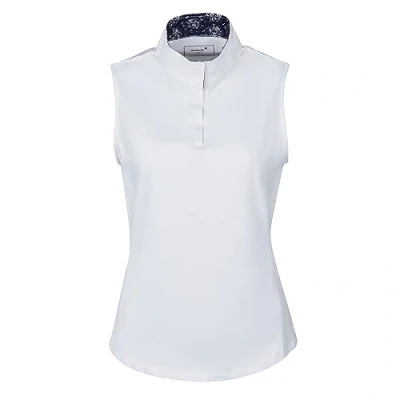 Image of Dublin Womens Ria Short Sleeve Competition Shirt White Navy Easy Stretch Mesh airflow side panels and under sleeves
