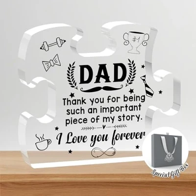 Image of CROWNLY CRYSTAL® Dad Birthday Gifts for Him Personalised Acrylic Puzzle Ornament from Daughter Daddy Presents Men&#039;s
