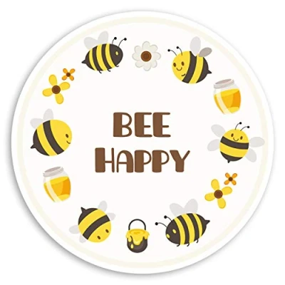 Image of 2 x 10cm Be Happy Vinyl Stickers Bumble Bee Positive Fun Laptop Sticker #31991 (10cm Wide)