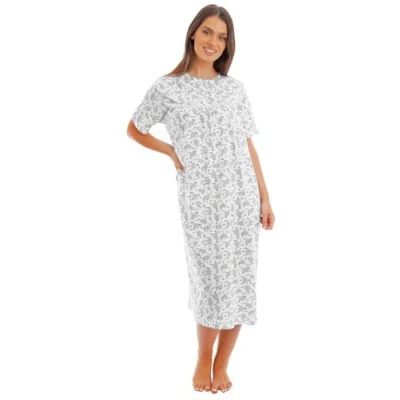 Image of i Smalls Ladies Short Sleeve Plain 100% Cotton Nightshirt Nightie (M) Grey