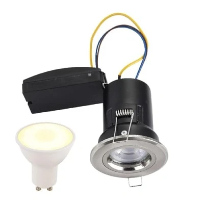 Image of Saxby 50673 Satin Nickel ShieldPLUS Fixed IP20 Downlight with 5W Warm White LED Lamp