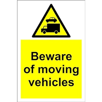 Image of Warning Beware of Moving Vehicles Sign 1.2mm Rigid Plastic 200mm x 300mm Case (Pack 5)