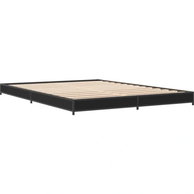 Image of vidaXL Small Double Bed Frame 120x190 cm Engineered Wood/Metal, Black, with Plywood Slats and Sturdy Legs for Stability, Easy Assembly