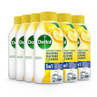 Image of Dettol Washing Machine Cleaner, Lemon, Multipack of 6 X 250ml, Total 1.5L, Wasing Limescale Remover, Descaler, Antibacterial, Disinfectant, Laundry
