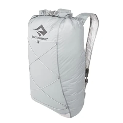 Image of Sea to Summit Ultra Sil Dry Day Pack 22L Waterproof Lightweight Backpack 30D Cordura Fabric Tiny Sized Sack Roll Top &amp; Reflective Elastic Bungee For Travel HighRise Grey 110g
