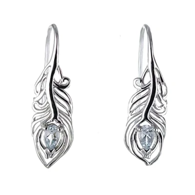 Image of Sterling Silver Aquamarine Earrings Peacock Feather