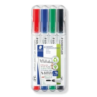 Image of STAEDTLER 341 WP4 Lumocolor Compact Whiteboard Marker, 1 2mm Line Width 4 Assorted Colours (Pack of 4)