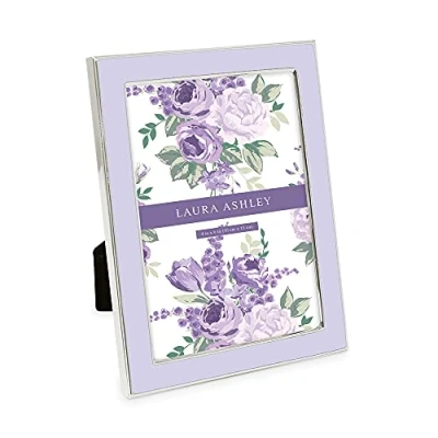 Image of Laura Ashley 4x6 Lavender Enamel Picture Frame, Silver Metal Edge with Easel, for Countertop, Counterspace, Tabletop Display, Bookshelf, Desk, Wall Décor, Photo Gallery (4x6, W/Silver)