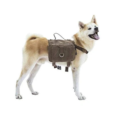 Image of OneTigris Dog harness Backpack for Hiking Nylon with Side Pockets Medium and Small Dogs (L, Brown)