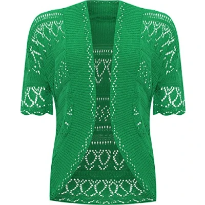Image of WearAll Womens Plus Size Crochet Knitted Short Sleeve Ladies Open Cardigan Top Jade 18 20