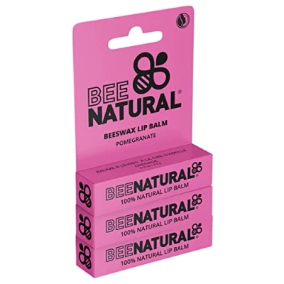 Image of Bee Natural 100% Moisturising Lip Balm, Pomegranate Pack of 3
