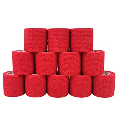 Image of COMOmed Cohesive Bandages Elastic Bandage Ankle Non woven 5cm x 4.5m 12 rolls Red