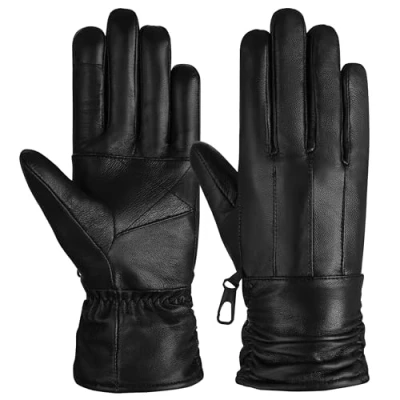 Image of Hand Fellow Genuine Sheepskin Women Leather Gloves, Winter Gloves Fleece Lined Touch Screen Driving (Black, S)