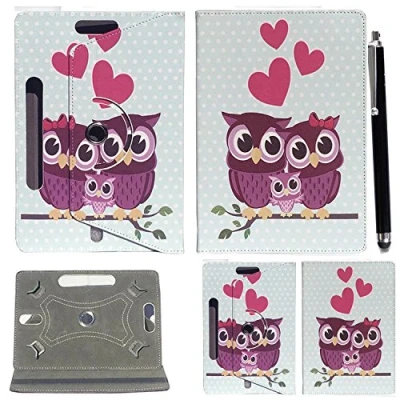 Image of 10inch Tablet CASE Cover Universal Leather Stand Folio Magic 360 Rotating Fits to ALL 10&quot; Inch &amp; 10.1&quot; Android Tablets tab + Stylus Pen (FAMILY OWL COVER)