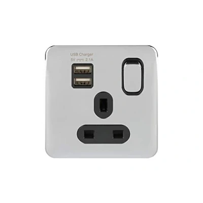 Image of Schneider Electric Lisse Screwless Deco (LSD) Ideal for new construction and refurbishment projects Wiring Devices Polished Chrome/Black GGBL30102USBABPCS