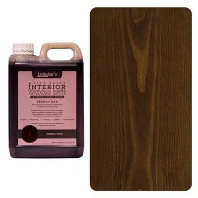 Image of Littlefair&#039;s Wood Stain Water Based 5 LTR Indoor Furniture Light &amp; Dark Finishes Special Non Toxic Eco Friendly Formula for Crafts Colour: French Oak