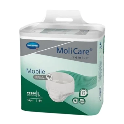 Image of MoliCare Premium Mobile Disposable Pull Up Pants: Discreet Use for Woman and Men with Incontinence; 5 Drops, Size L, Pack of 14
