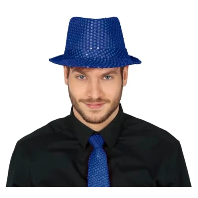 Image of FIESTAS GUIRCA Blue Sequined Gangster Hat Fancy Dress Accessory for 1920s Parties and Themed Celebrations Ideal Unisex Adults