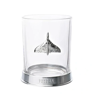 Image of Officially Licensed Royal Air Force RAF Metal Whiskey Tumbler Glass Vulcan Jet Engraved Base With Badge Drinking Lifestyle Accessory for Men, History &amp; Aviation Fans. 330ml / 11.5oz.