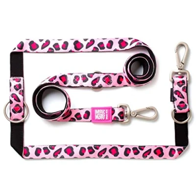 Image of Max &amp; Molly 6 in 1 Hands Multi Function Dog Leash, Ultra Soft Padded Neoprene, Pink Leopard S