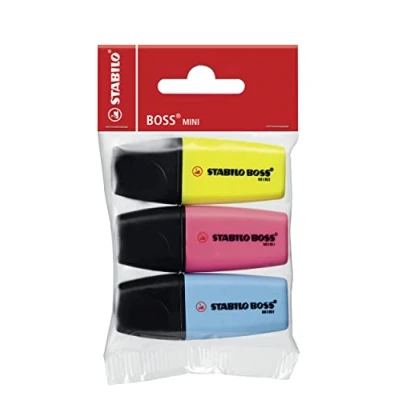 Image of Highlighter STABILO BOSS MINI Pack of 3 yellow, blue, pink