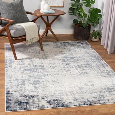 Image of Livabliss Utrecht Abstract Rug Area Rugs Living Room 160x216 cm, Dining Room, Lounge, Kitchen, Bedroom Modern Marble Rug, Soft Luxurious Easy Care Medium Pile Large Blue, Grey and Ivory