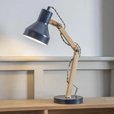 Image of Classic Architect Desk Lamp by CKB LTD Swing Arm Modern Designer Bedside Table Reading Light Painted Steel and Wood UK Plug (Navy Blue Ink)