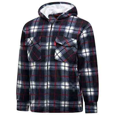 Image of Mens Hooded Padded Shirts Sherpa Fur Lining Inside Zip Closure Front Pockets Lumberjack Work Shirt Winter Warm (Large, Design 4)