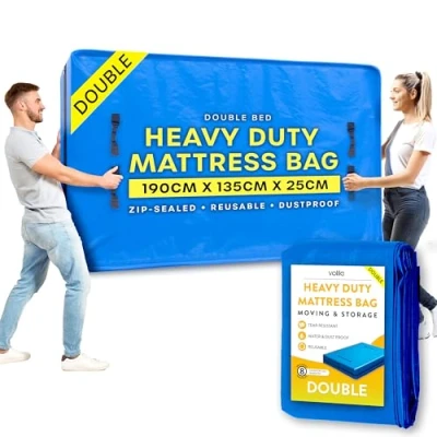 Image of Double Mattress Cover for Moving 1 Pack Reusable Waterproof Bags Moving, Storage and Protect Beds from Stains, Dust, Pest 190 x 135 25cm Heavy Duty Bag (150gsm)