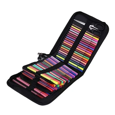 Image of Pwshymi 72/120 Slots Large Capacity Zipper Pen Pouch,Pencil Case Organizer,School Stationery Organizer for Pencil Crayons(120 sticks black) Carrierbagcase