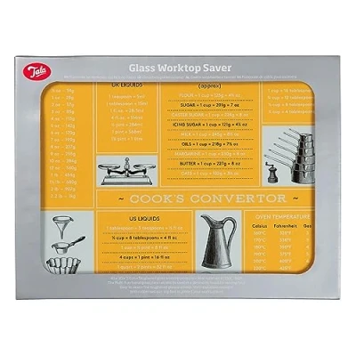 Image of Tala Conversion Design Toughened Glass Chopping Board and Work Top Saver, Non Slip Multi Functional Tool for Protecting Surfaces While preparing Foods, Measures 30cm x 40cm, Yellow