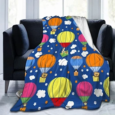 Image of Kids Hot Air Balloon Throw Blanket Gift for Kids,Premium Super Soft Warm Cozy Plush Fleece Animals on Blue Blanket,Birthday Girls Boys Teens 60&quot;x50&quot;