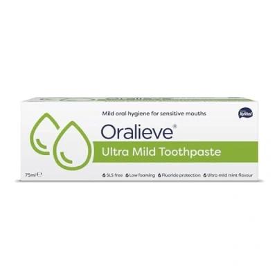 Image of Oralieve Ultra Mild Toothpaste, Dry Mouth Suitable for Sore and Sensitive Mouths, Mint Flavour, 1450ppm Fluoride, SLS Free, Single Item 75ml