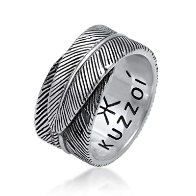 Image of Kuzzoi Men Massive Ring (14mm) in Spring Design Black Oxidized Band Made of 925 Sterling Silver Vintage Look, Size 64