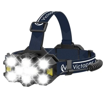 Image of Victoper Rechargeable Head Torch with Upgraded 11 LED, 25,000 Lumen Super Bright Headlamp, 12+12 Modes, Waterproof, Gesture Sensing Hands Free Light for Camping, Running, Fishing, and Hiking Blue