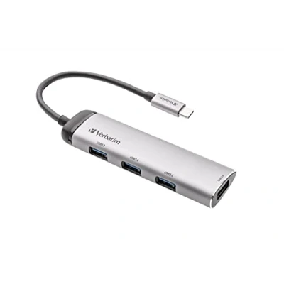 Image of Verbatim USB C Multiport Hub, Adapter Made Aluminum for Laptops MacBooks and Smartphones, Multimedia Plug with Four 3.2 Gen 1 Ports, Silver