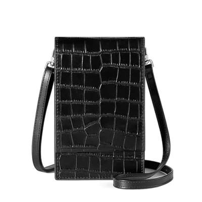 Image of David Jones Women&#039;s Mobile Phone Shoulder Bag Small Elegant Mini Satchel Faux Crocodile Leather City Work Travel Evening, Black, One Size
