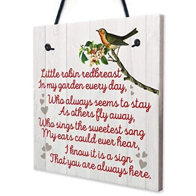 Image of RED OCEAN Robin Redbreast Memorial Bereavement Family Love Hanging Plaque Grave Gift Sign