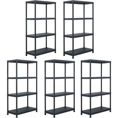 Image of vidaXL Storage Shelf Racks 5 pcs Black 60x30x138 cm Plastic