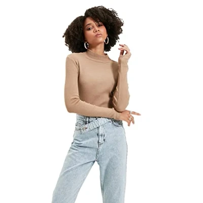 Image of Trendyol Women Slim fit Basic Standing Collar Knit Blouse