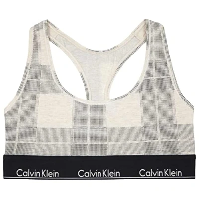 Image of Calvin Klein Women&#039;s Unlined Bralette 0000F3785A, Textured Plaid_Oatmeal, XS