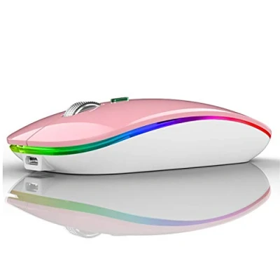 Image of Uiosmuph G12 Wireless Mouse, 2.4GHz with USB Receiver &amp; C Adapter, Slim Rechargeable Silent Mouse for Laptop, PC, Macbook, Windows, Mac OS Pink